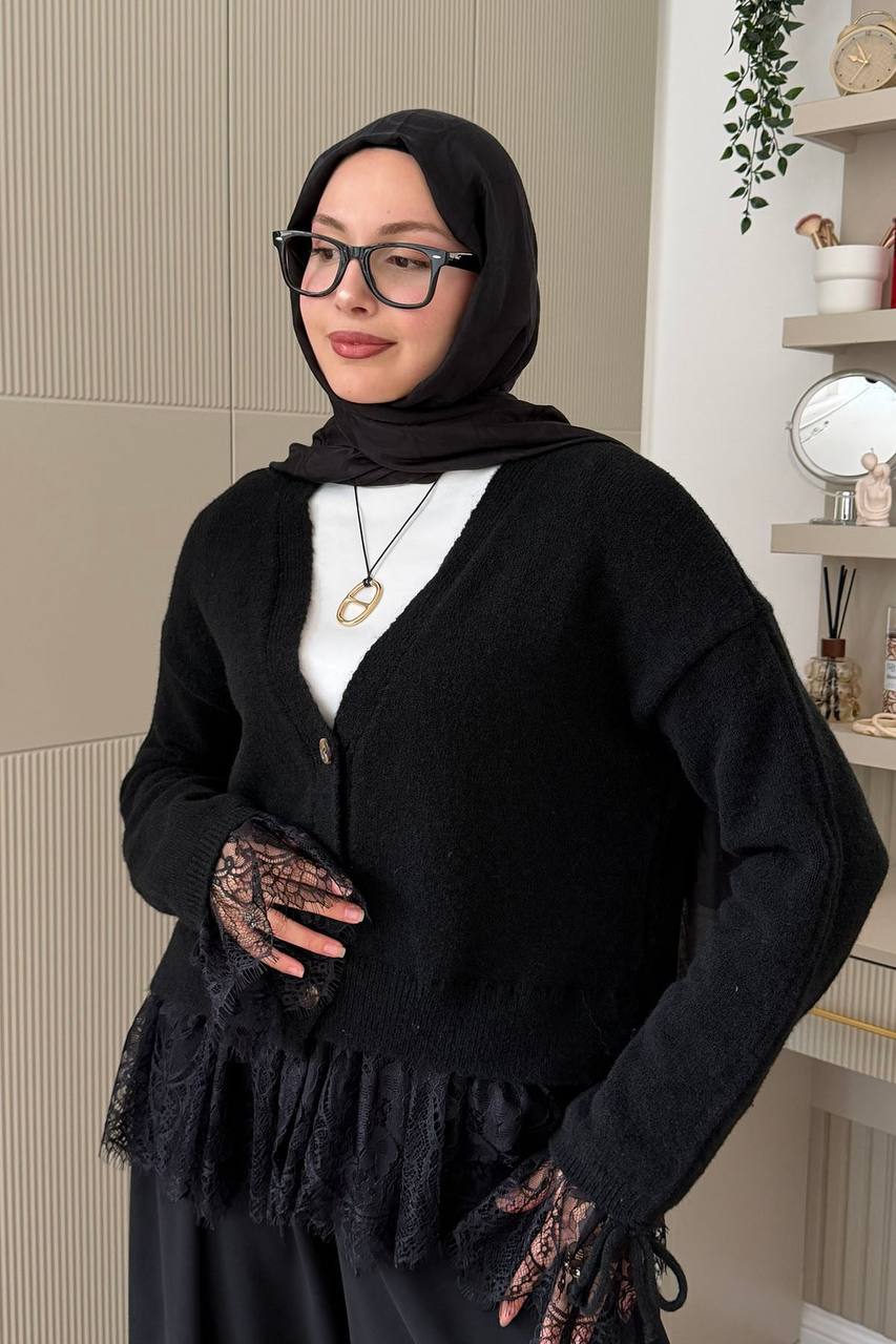 Alina Dantelli Hırka Siyah