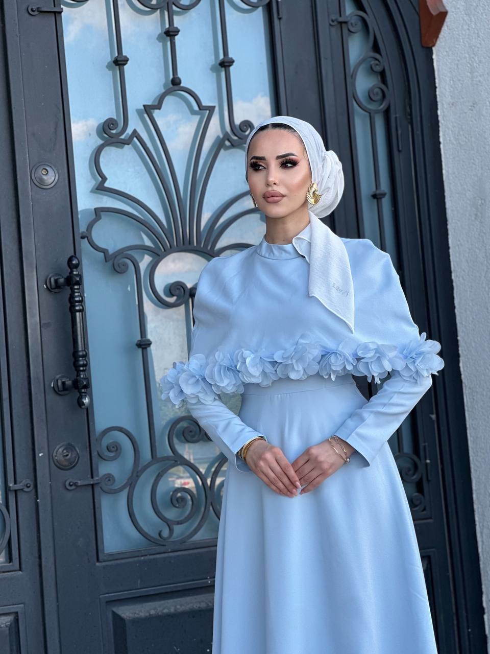 Gül Detaylı Menekşe Abiye Bebe Mavisi