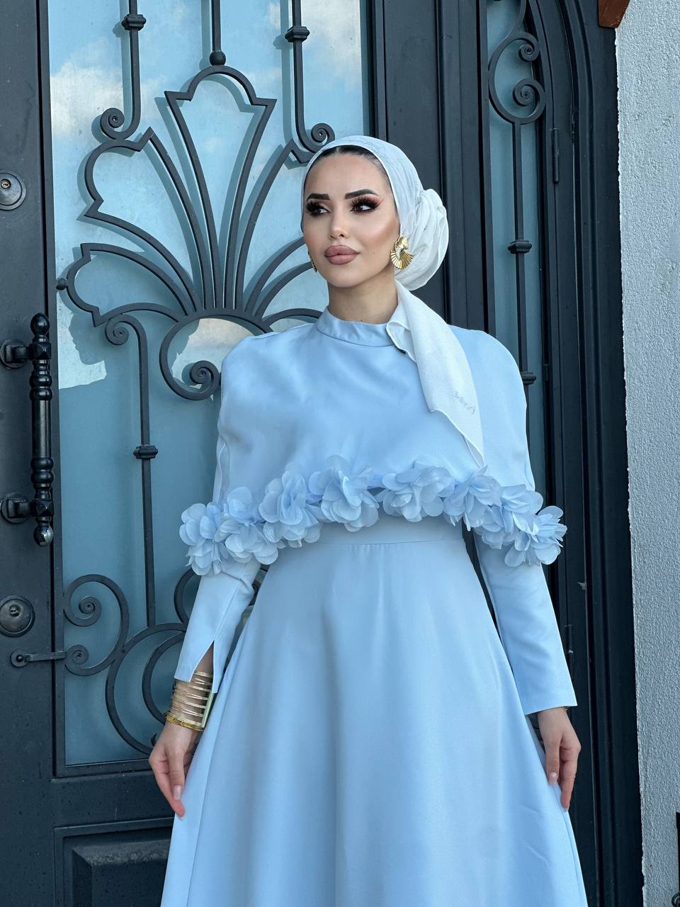 Gül Detaylı Menekşe Abiye Bebe Mavisi