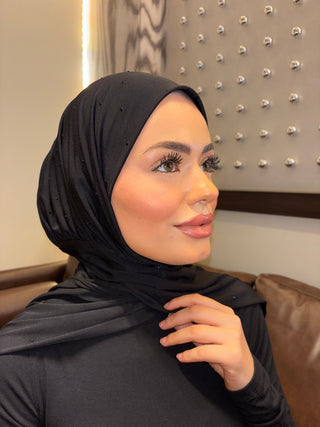 Taşlı Çıtçıtlı Şal Siyah