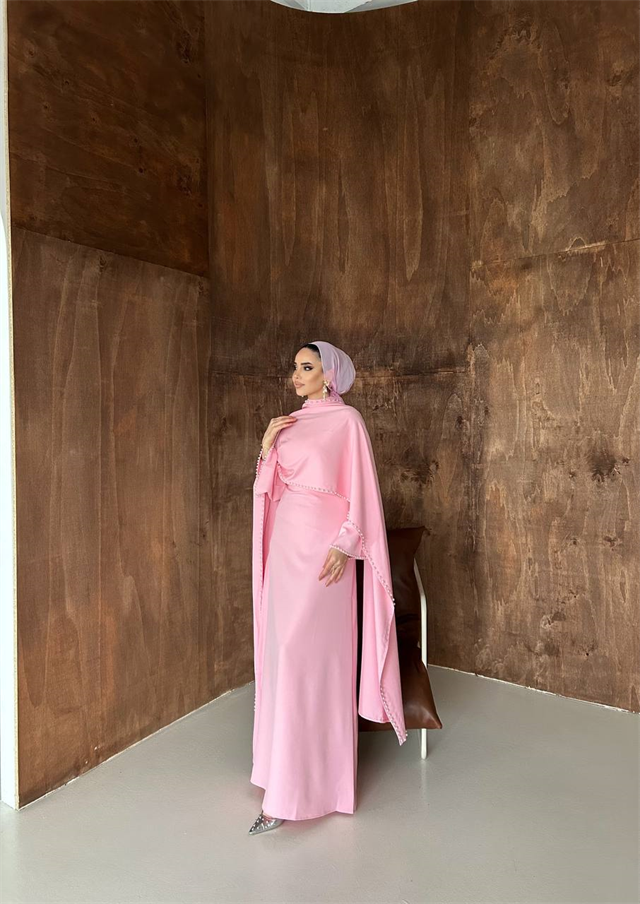 İnci Işıltılı Abiye Pembe