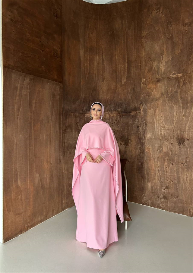 İnci Işıltılı Abiye Pembe