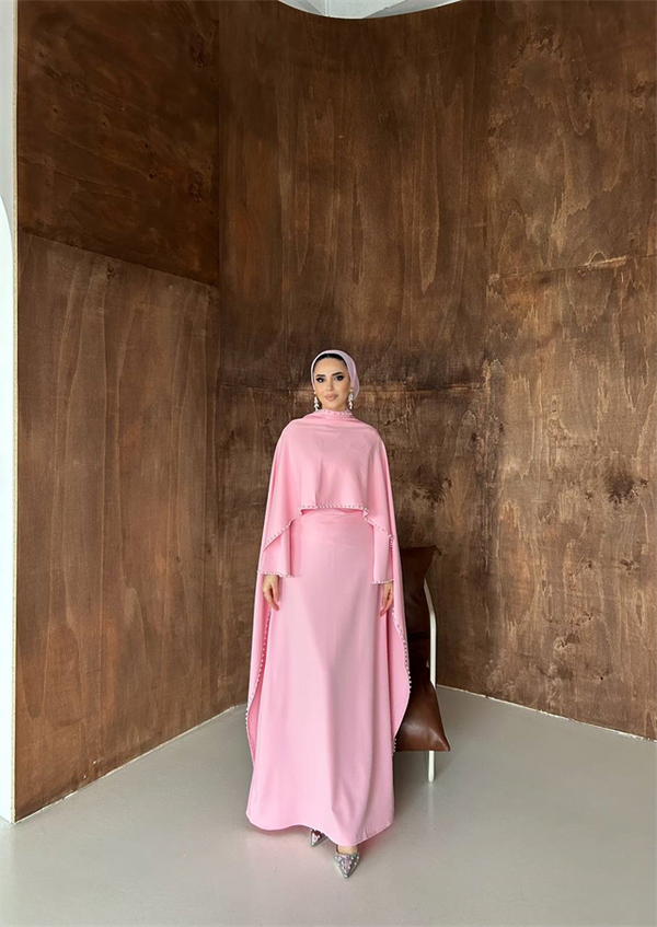 İnci Işıltılı Abiye Pembe