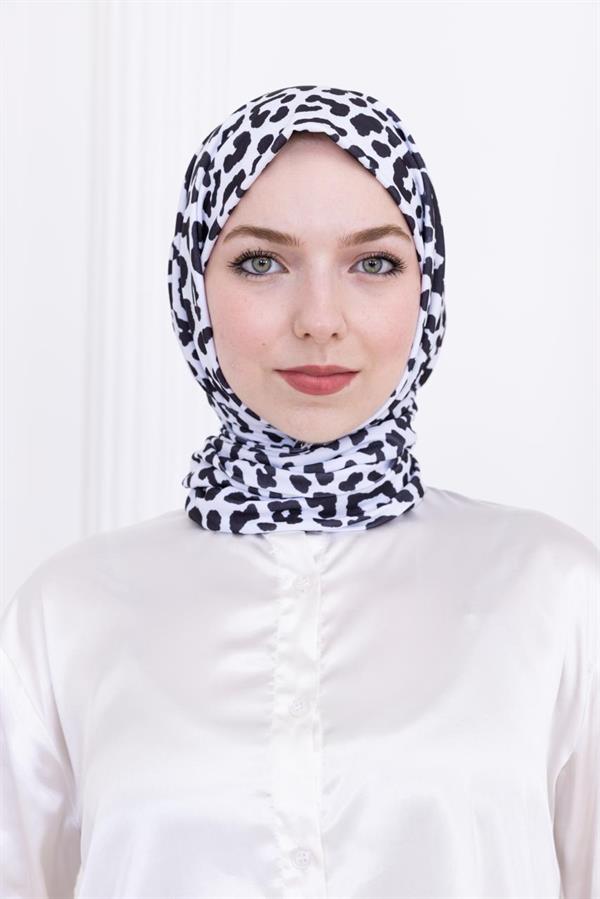Sayra Shawl Leopar Desenli Kadın Siyah Çıtçıtlı Şal