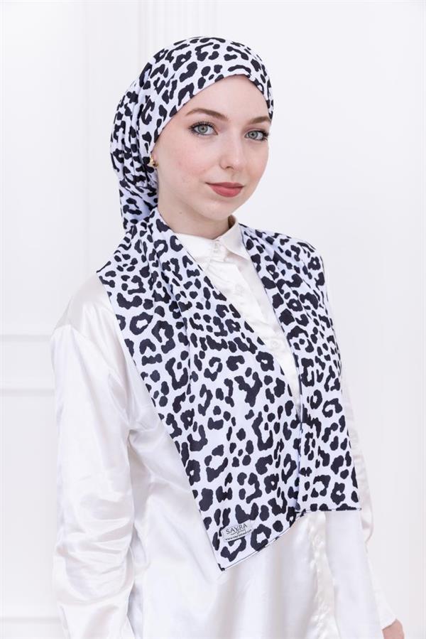 Sayra Shawl Leopar Desenli Kadın Siyah Çıtçıtlı Şal