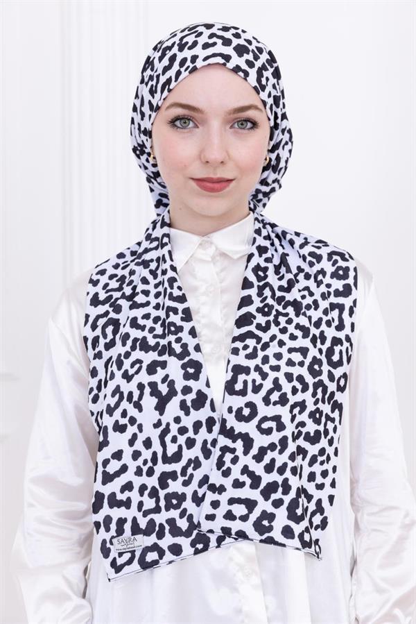 Sayra Shawl Leopar Desenli Kadın Siyah Çıtçıtlı Şal