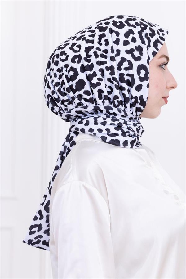Sayra Shawl Leopar Desenli Kadın Siyah Çıtçıtlı Şal