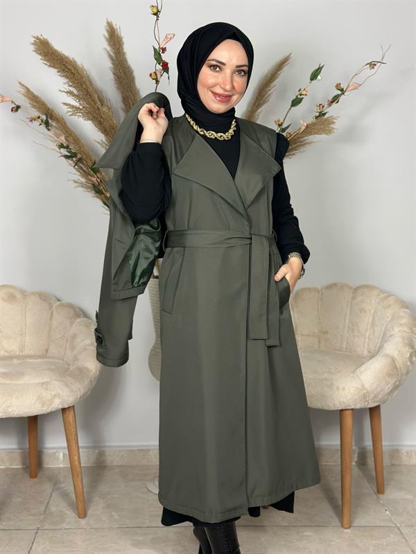 Sayra Shawl Kadın Asker Yeşili Trençkot