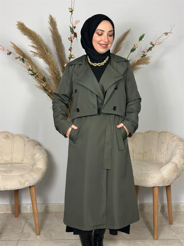 Sayra Shawl Kadın Asker Yeşili Trençkot