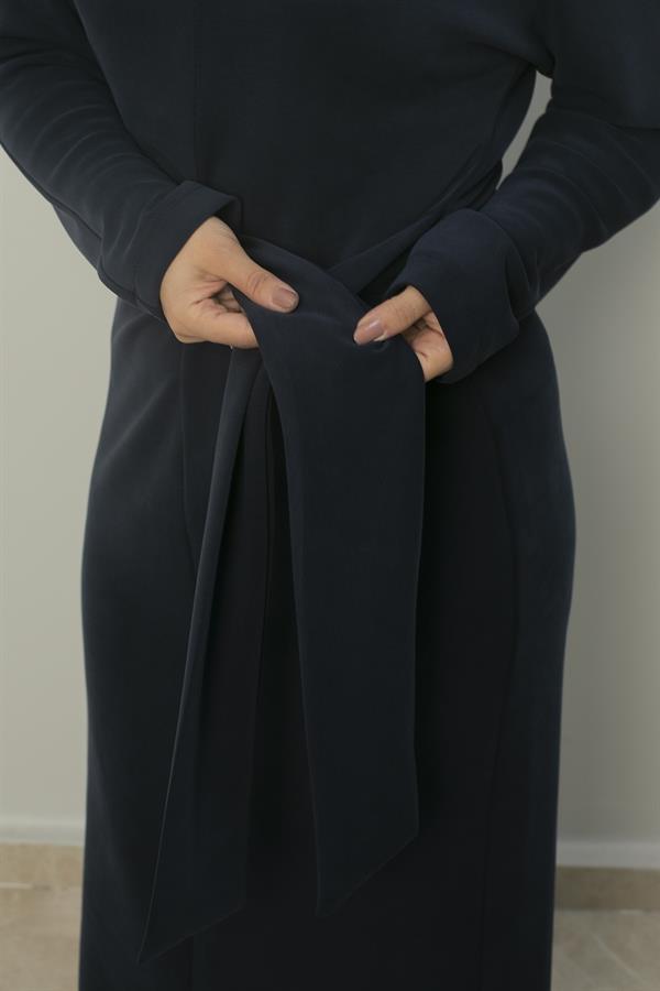 Sayra Shawl Kadın Bağlama Detaylı Nubuk Tesettür Elbise  SYR018