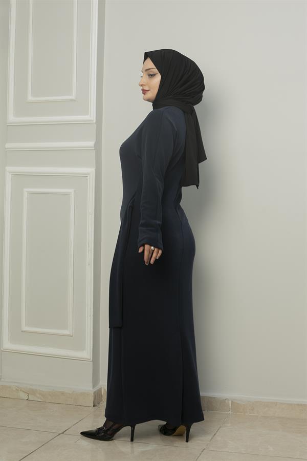Sayra Shawl Kadın Bağlama Detaylı Nubuk Tesettür Elbise  SYR018