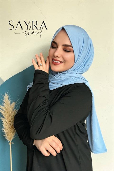 Sayra Shawl Kadın Bebe Mavisi Likralı Kumaş Hazır Çıtçıtlı Şal SYR008