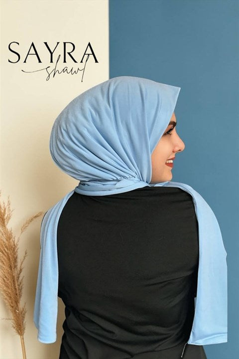 Sayra Shawl Kadın Bebe Mavisi Likralı Kumaş Hazır Çıtçıtlı Şal SYR008