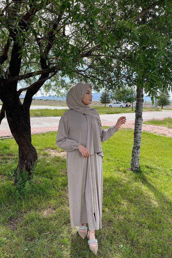 Sayra Shawl Kadın Bej Şallı Ferace SYR006