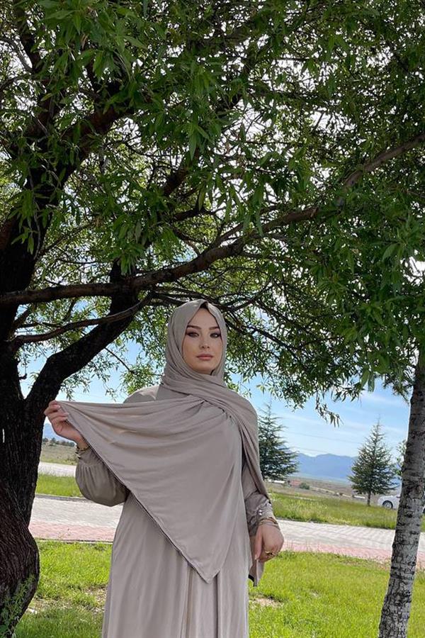 Sayra Shawl Kadın Bej Şallı Ferace SYR006