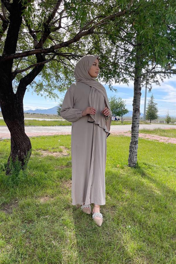 Sayra Shawl Kadın Bej Şallı Ferace SYR006