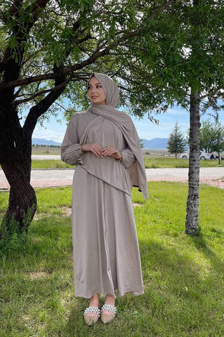 Sayra Shawl Kadın Bej Şallı Ferace SYR006
