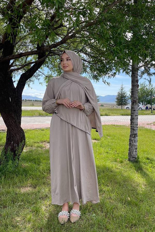 Sayra Shawl Kadın Bej Şallı Ferace SYR006