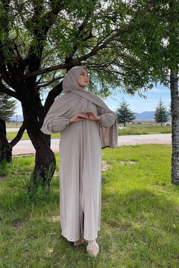 Sayra Shawl Kadın Bej Şallı Ferace SYR006