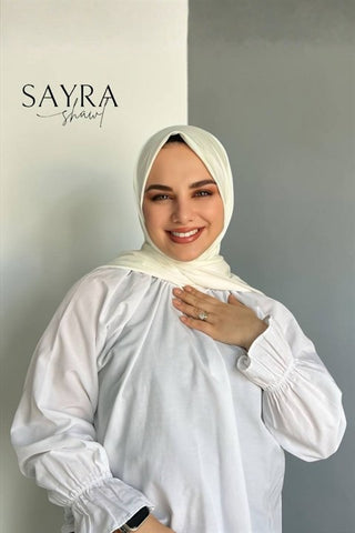 Sayra Shawl Kadın Beyaz Çıtçıtlı Hazır Şal