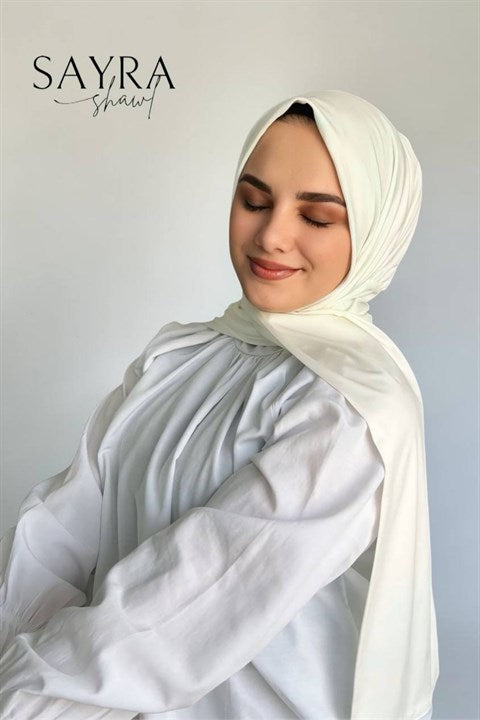 Sayra Shawl Kadın Beyaz Çıtçıtlı Hazır Şal