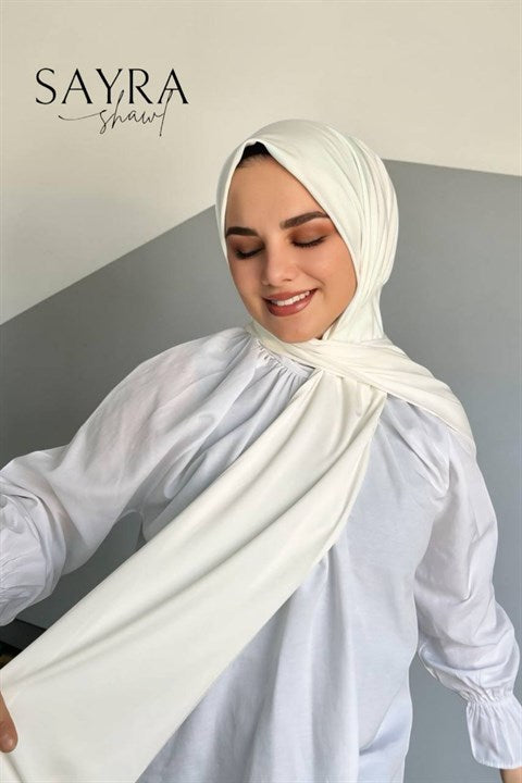 Sayra Shawl Kadın Beyaz Çıtçıtlı Hazır Şal