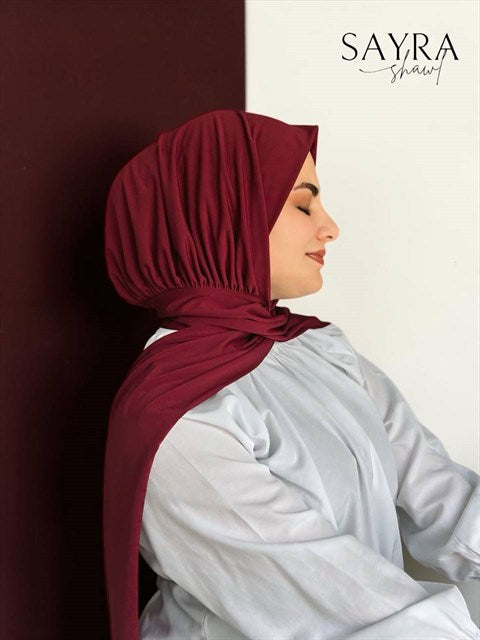 Sayra Shawl Kadın Bordo Likralı Kumaş Hazır Çıtçıtlı Şal SYR008