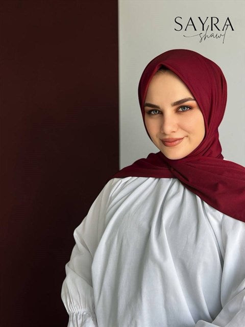 Sayra Shawl Kadın Bordo Likralı Kumaş Hazır Çıtçıtlı Şal SYR008