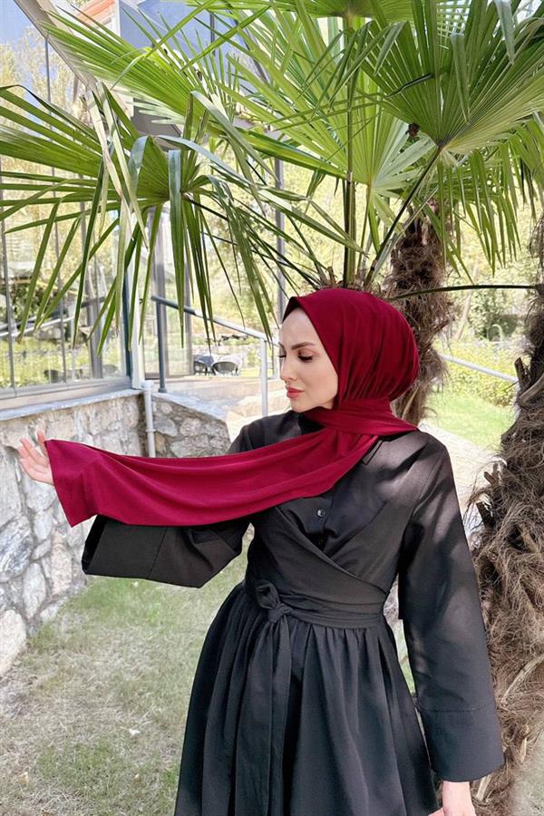 Sayra Shawl Kadın Bordo Likralı Kumaş Hazır Çıtçıtlı Şal SYR008