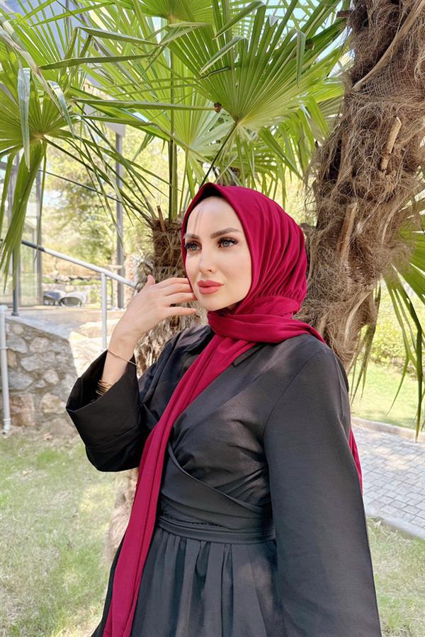 Sayra Shawl Kadın Bordo Likralı Kumaş Hazır Çıtçıtlı Şal SYR008
