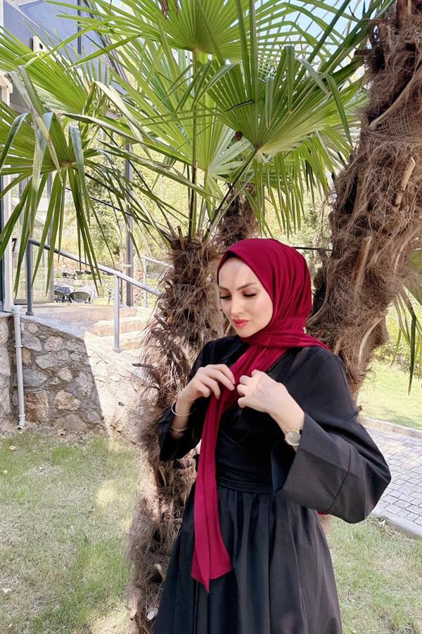 Sayra Shawl Kadın Bordo Likralı Kumaş Hazır Çıtçıtlı Şal SYR008