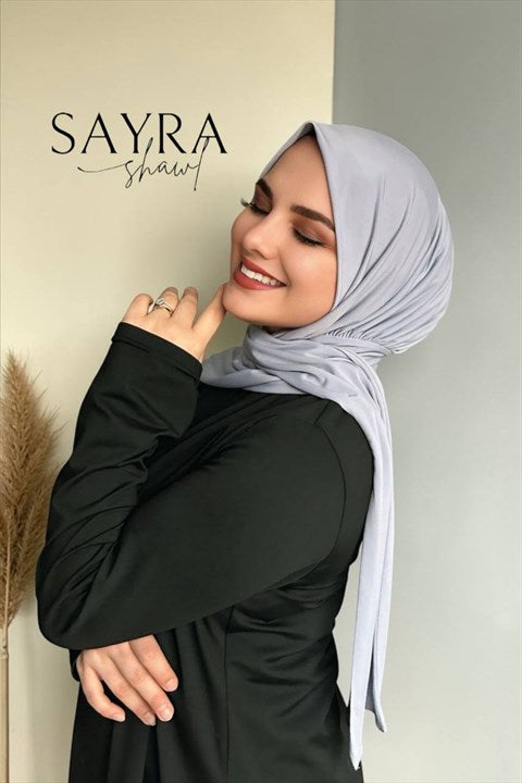 Sayra Shawl Kadın Buz Gri Çıtçıtlı Hazır Şal