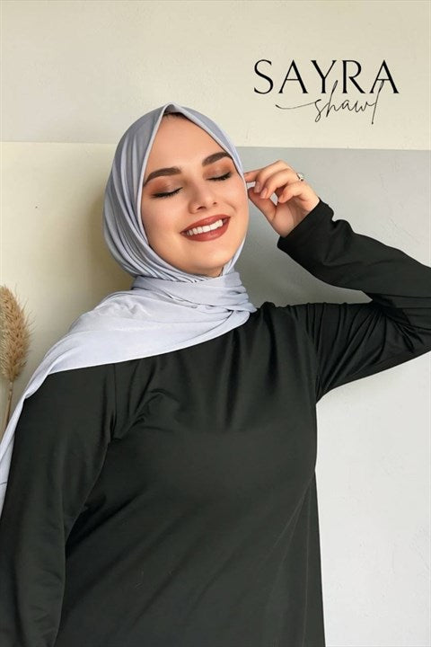 Sayra Shawl Kadın Buz Gri Çıtçıtlı Hazır Şal