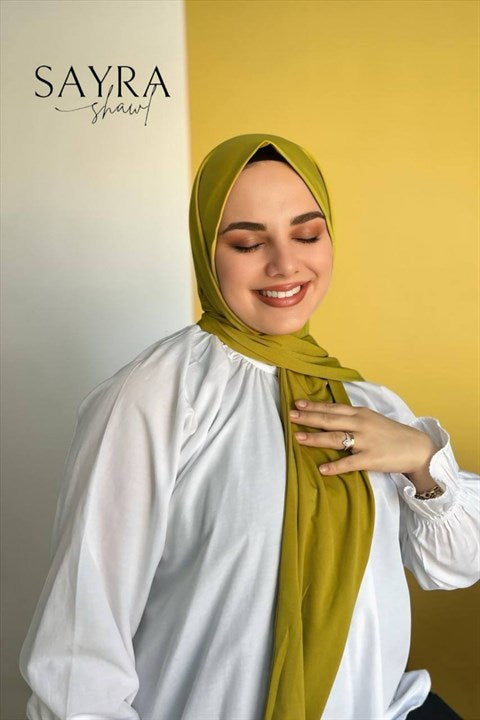 Sayra Shawl Kadın Fıstık Yeşil Likralı Hazır Çıtçıtlı Şal
