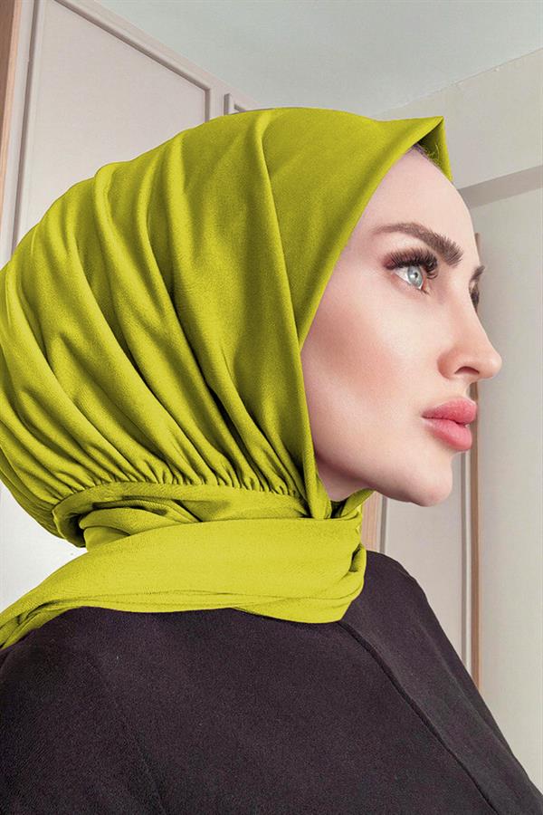 Sayra Shawl Kadın Fıstık Yeşil Likralı Hazır Çıtçıtlı Şal