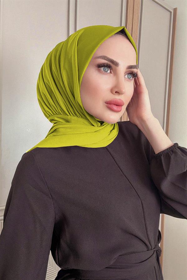 Sayra Shawl Kadın Fıstık Yeşil Likralı Hazır Çıtçıtlı Şal