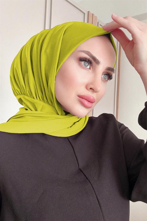 Sayra Shawl Kadın Fıstık Yeşil Likralı Hazır Çıtçıtlı Şal