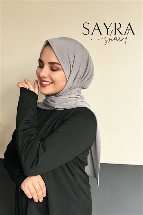 Sayra Shawl Kadın Gri Likralı Kumaş Hazır Çıtçıtlı Şal SYR008