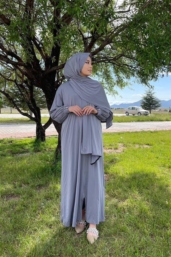 Sayra Shawl Kadın Gri Şallı Ferace SYR006