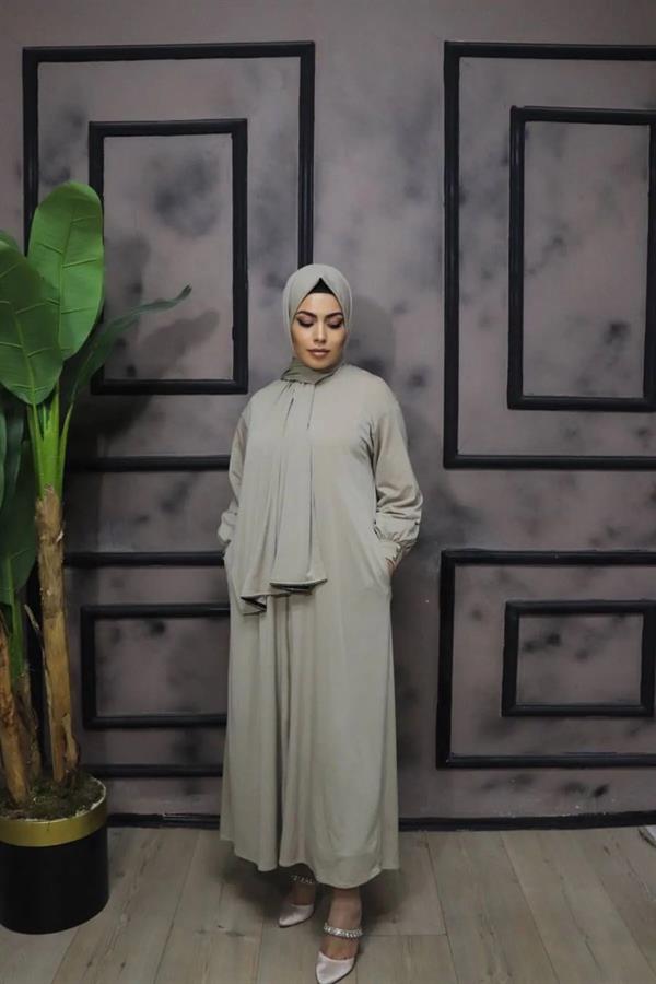 Sayra Shawl Kadın Vizon Şallı Ferace SYR006