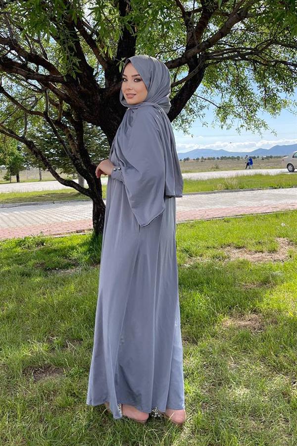 Sayra Shawl Kadın Gri Şallı Ferace SYR006