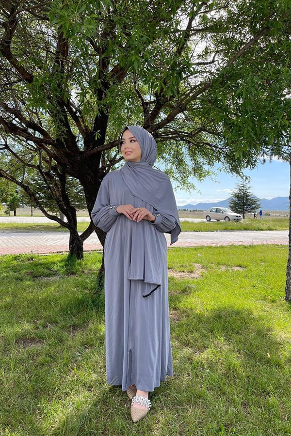 Sayra Shawl Kadın Gri Şallı Ferace SYR006