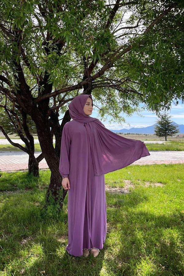 Sayra Shawl Kadın Gül Kurusu Şallı Ferace SYR006