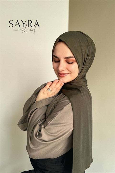 Sayra Shawl Kadın Haki Likralı Kumaş Hazır Çıtçıtlı Şal SYR008
