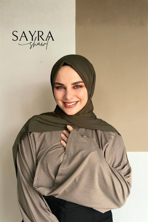 Sayra Shawl Kadın Haki Likralı Kumaş Hazır Çıtçıtlı Şal SYR008