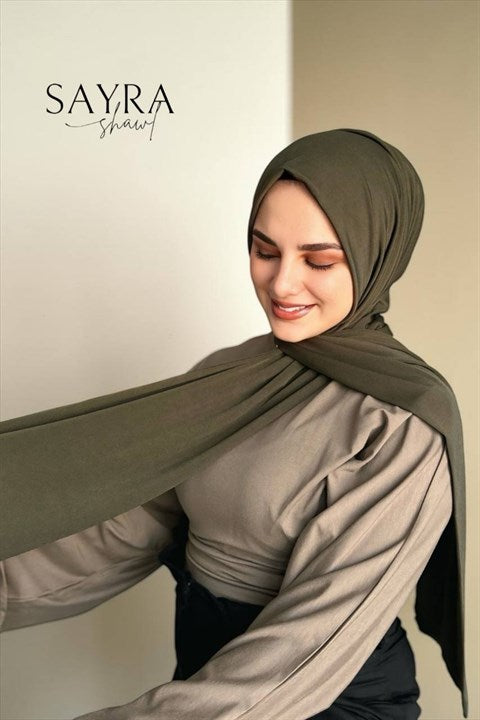 Sayra Shawl Kadın Haki Likralı Kumaş Hazır Çıtçıtlı Şal SYR008
