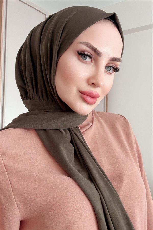 Sayra Shawl Kadın Haki Likralı Kumaş Hazır Çıtçıtlı Şal SYR008