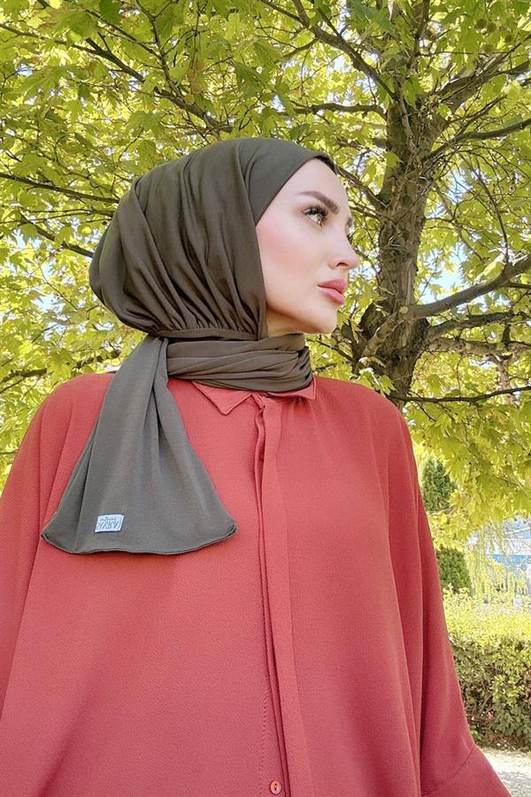 Sayra Shawl Kadın Haki Likralı Kumaş Hazır Çıtçıtlı Şal SYR008