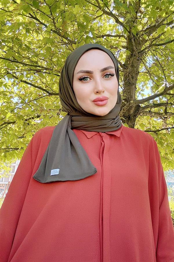 Sayra Shawl Kadın Haki Likralı Kumaş Hazır Çıtçıtlı Şal SYR008