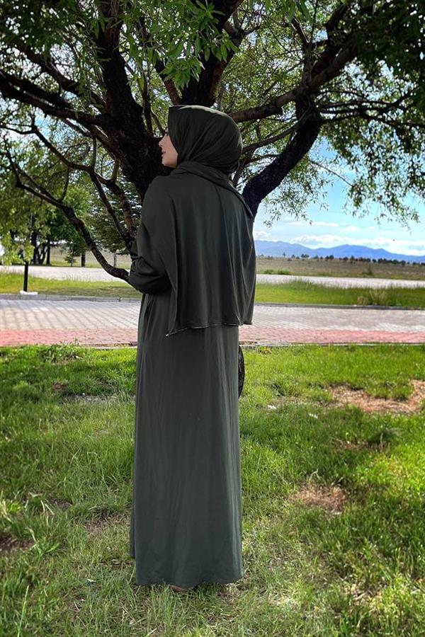 Sayra Shawl Kadın Haki Şallı Ferace SYR006